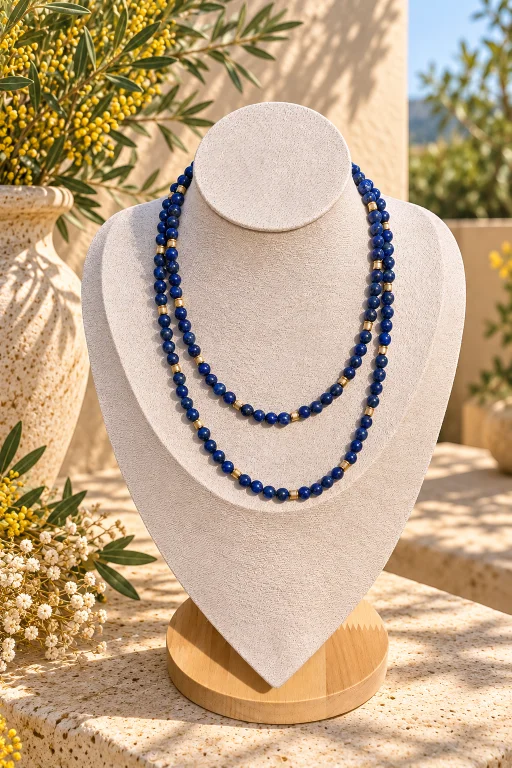 Collar de bolas de Lapislázuli y cuentas de Nácar