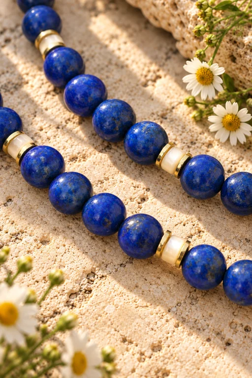 Collar de bolas de Lapislázuli y cuentas de Nácar