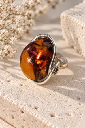 anillo-ajustable-con-ambar-de-lituania-de-color-miel-y-laton Anillo ajustable con Ámbar de Lituania de color miel y latón