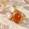 anillo-ajustable-con-piedra-de-cornalina-perla-y-bronce Anillo ajustable con piedra de Cornalina, perla y bronce