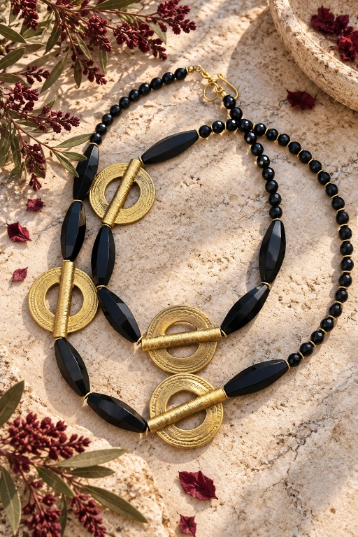 collar-agata-y-turmalina-negra-con-detalles-en-bronce Collar Ágata y Turmalina negra con detalles en bronce