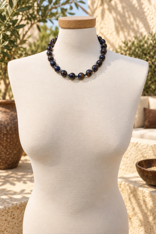 Collar azul y marrón realizada con Cuarzo y resina