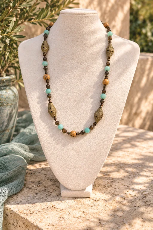 Collar de Amazonita, Broncita y detalles en bronce