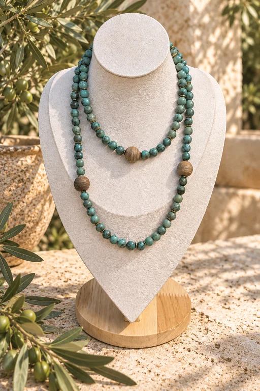 Collar de Amazonita verdosa y cuentas grandes de madera