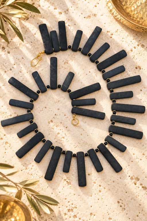 Collar de barritas de Ónix y detalles de Turmalina negra