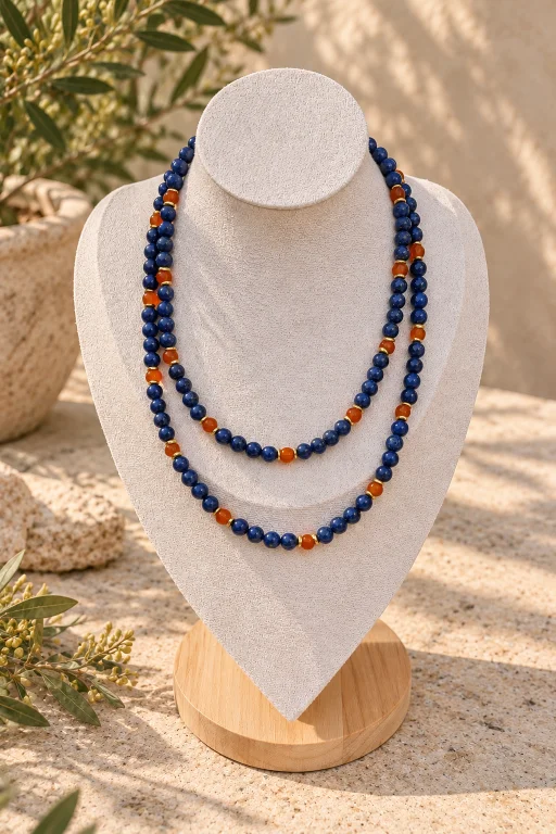 Collar de bolas de Lapislázuli y Cornalina