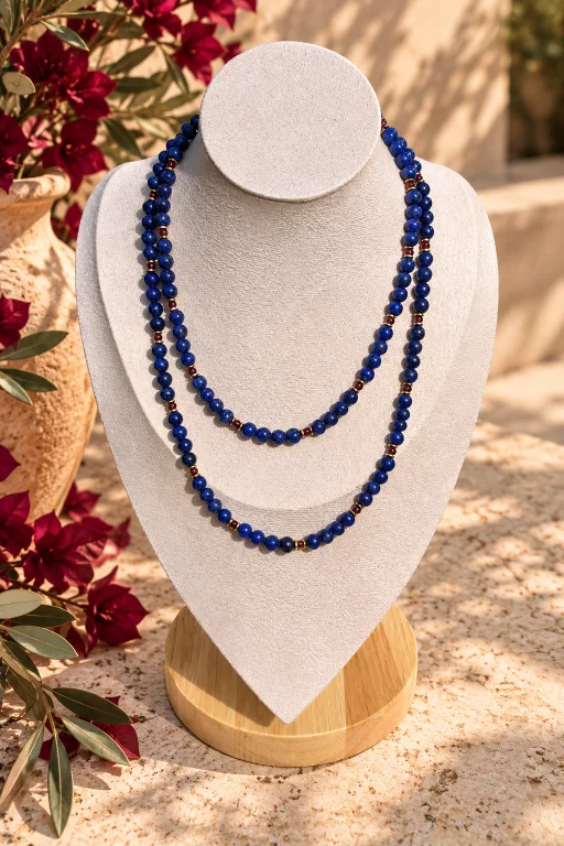 Collar de bolas de lapislázuli y pequeños granates