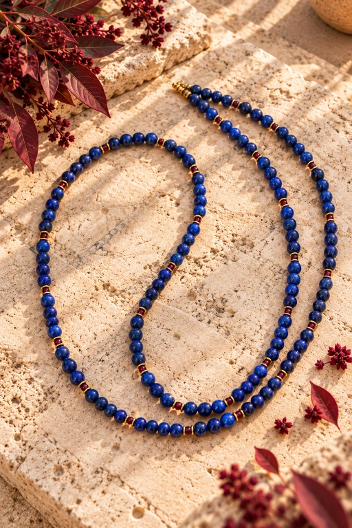Collar de bolas de lapislázuli y pequeños granates