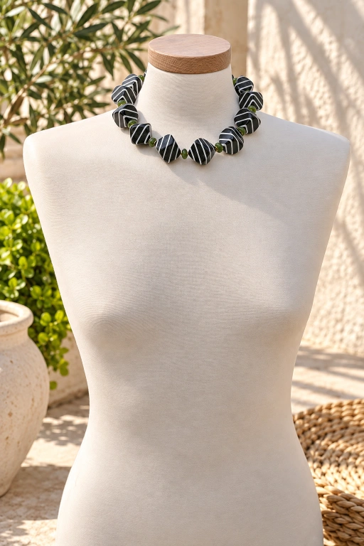 Collar de cuentas artesanales y detalles de Jade