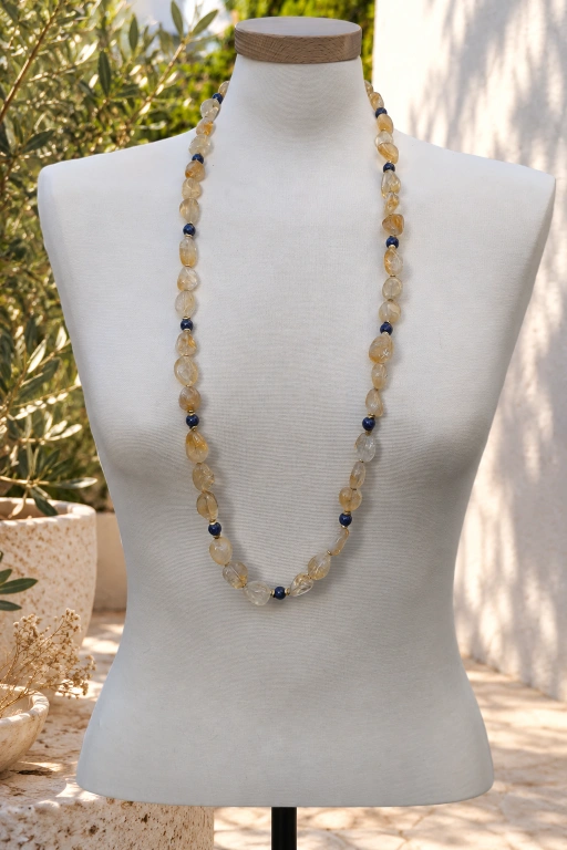 Collar de nuggets de Citrino y bolas de Lapislázuli