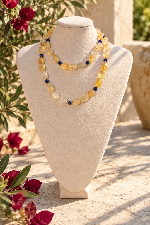 Collar de nuggets de Citrino y bolas de Lapislázuli