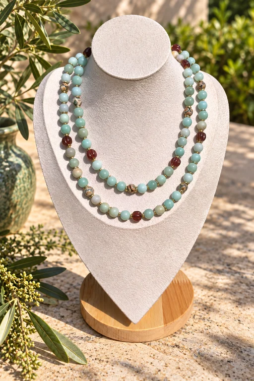 Collar de Ópalo andino, Ágata tibetana y vidrio artesanal