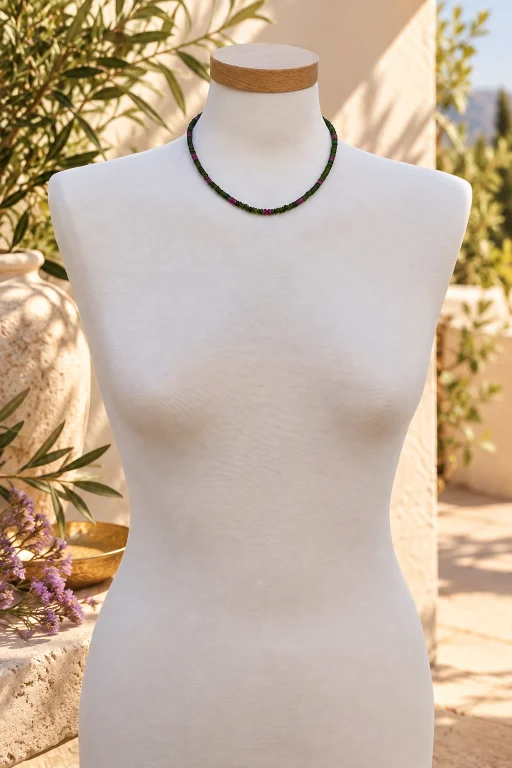 Collar de piedras de Aventurinas verde y rosa rubí
