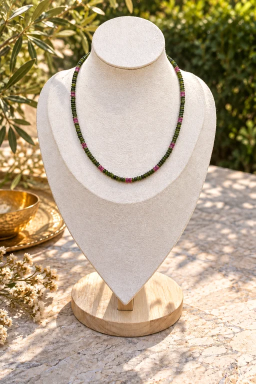 Collar de piedras de Aventurinas verde y rosa rubí