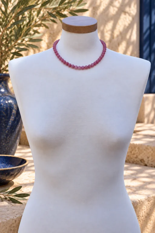 collar-de-piedras-de-bolas-de-aventurina-rosa-capote-busto Collar de piedras de bolas de Aventurina rosa capote