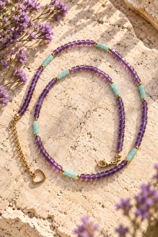 Collar de piedras facetadas de Amatista y Amazonita