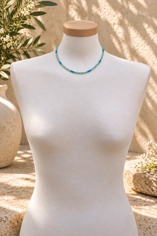 Collar de piedras facetadas de Amazonita y Apatita