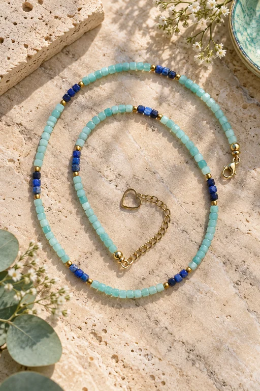 Collar de piedras facetadas de Amazonita y Lapislázuli