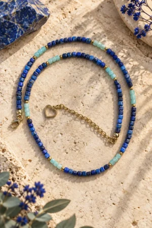 Collar de piedras facetadas de Lapislázuli y Amazonita