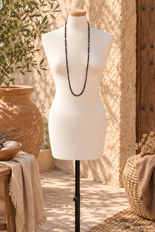 Collar de Turmalina negra y perlas de río de Nácar