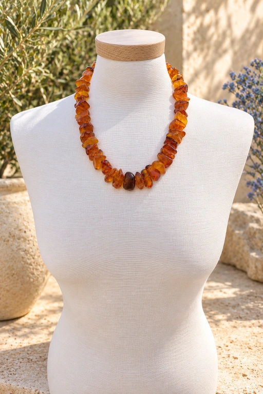 Collar elegante de Ámbar de Lituania de color miel