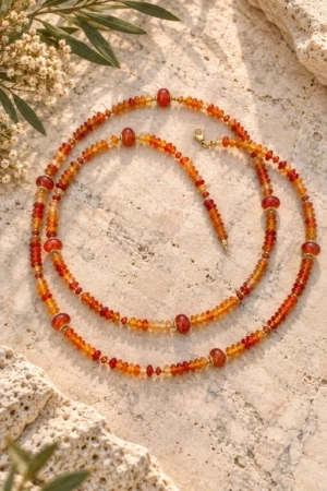 collar-largo-de-cuentas-de-cornalina Collar largo de cuentas de Cornalina y detalles dorados