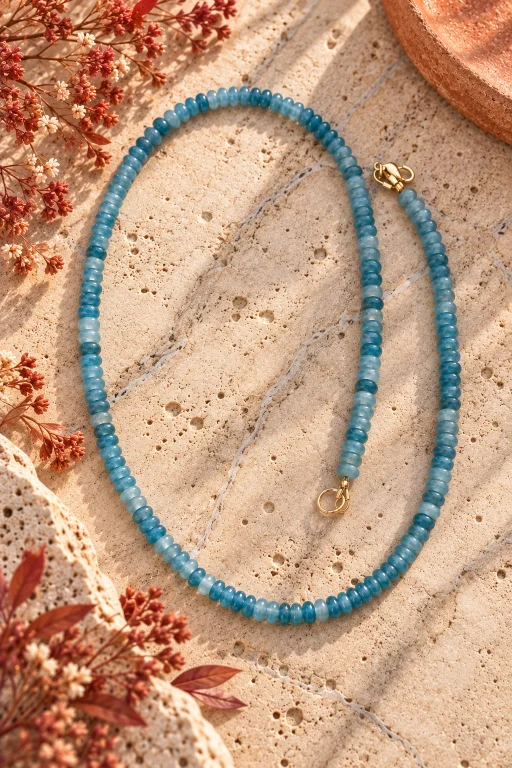 Collar tipo choker de piedras de Aventurina tono azul