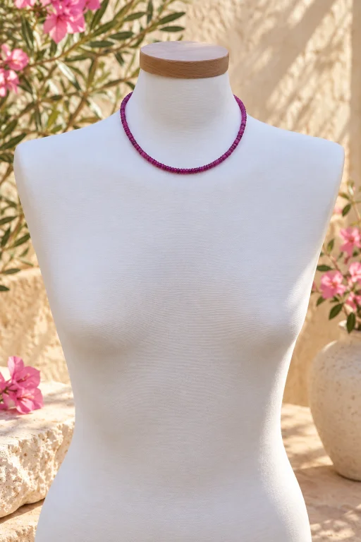 Collar tipo choker de piedras de Aventurina tono rubí