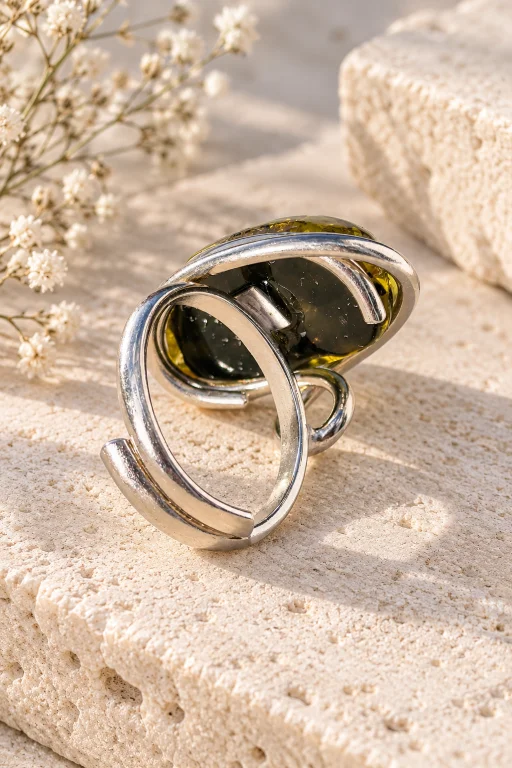 detalle-anillo-ajustable-con-ambar-amarillo-de-lituania-y-laton Anillo ajustable con Ámbar amarillo de Lituania y latón