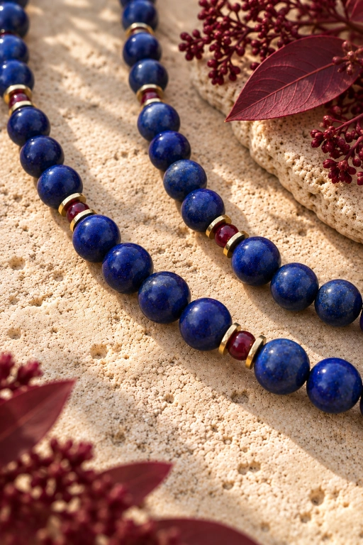 Collar de bolas de lapislázuli y pequeños granates