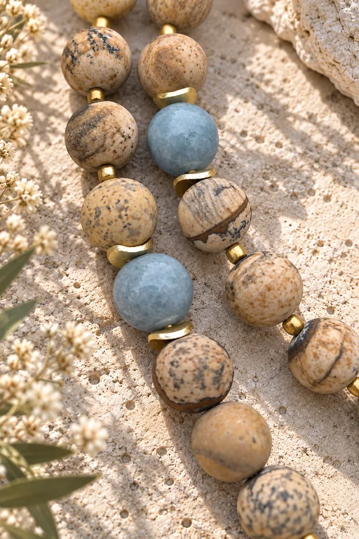 Collar de Jaspe paisaje con detalles de Aventurina