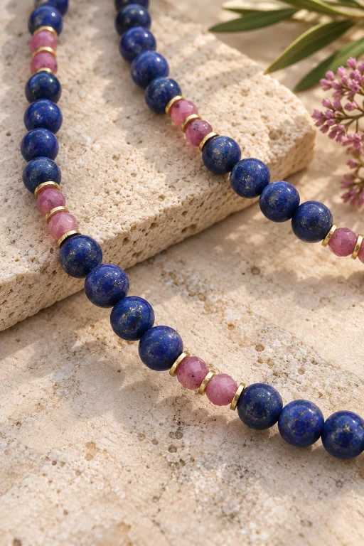 Collar de Lapislázuli y bolitas facetadas de Rubí