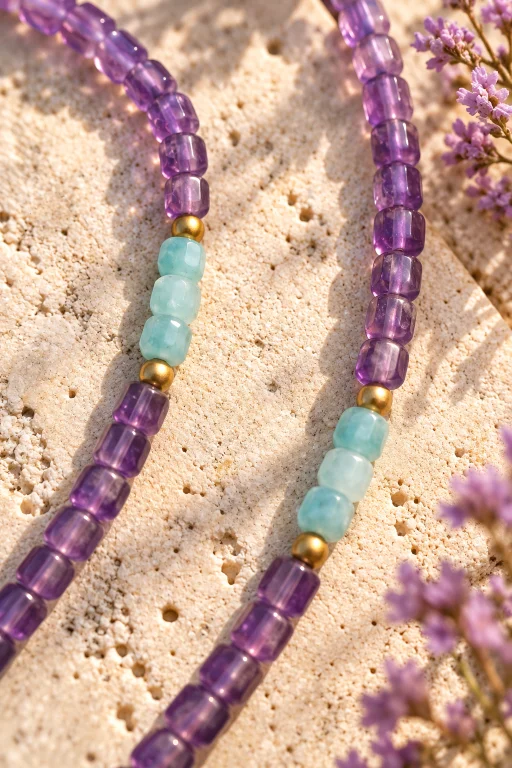 Collar de piedras facetadas de Amatista y Amazonita
