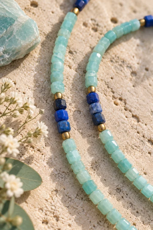 Collar de piedras facetadas de Amazonita y Lapislázuli