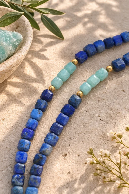 Collar de piedras facetadas de Lapislázuli y Amazonita