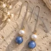 Pendientes de bolas de Cianita y Perla natural