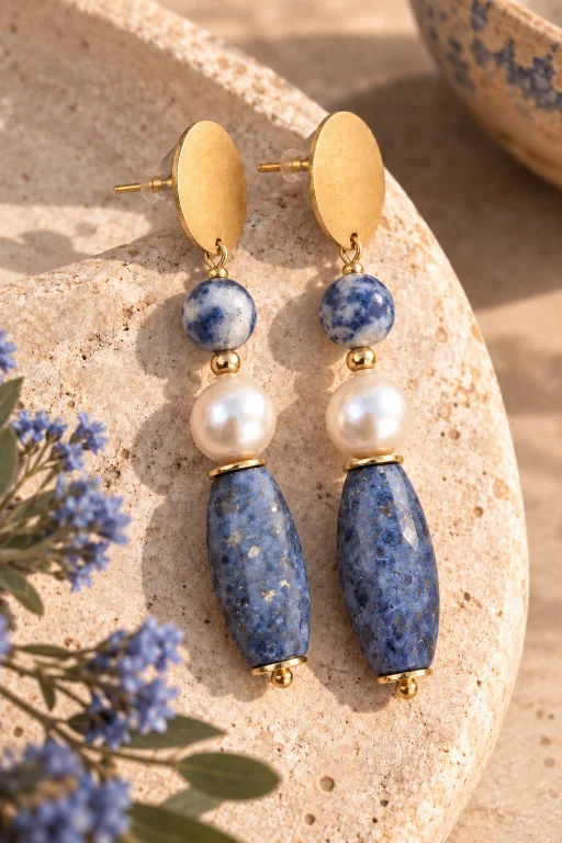 Pendientes de Dumortierita y Perla natural