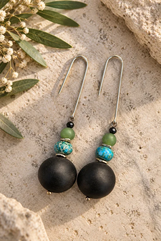 Pendientes de Ébano, Jade y pequeña Espinela negra