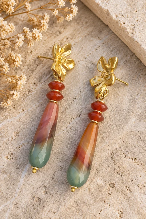 Pendientes de gotas de Ágata bicolor y Cornalina