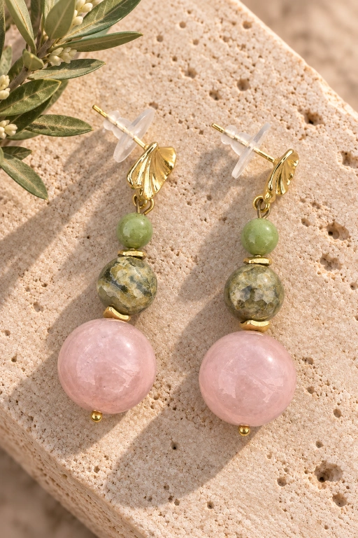 Pendientes de Morganita, Jaspe y Jade canadiense