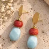 Pendientes de piedras de Aventurina celeste y Coral