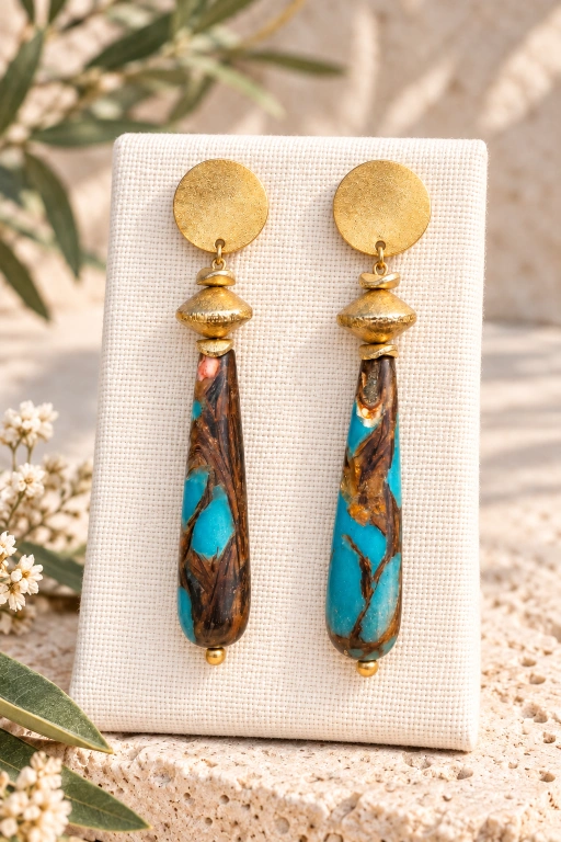 Pendientes de Broncita en resina y detalles dorados