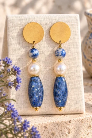 Pendientes de Dumortierita y Perla natural