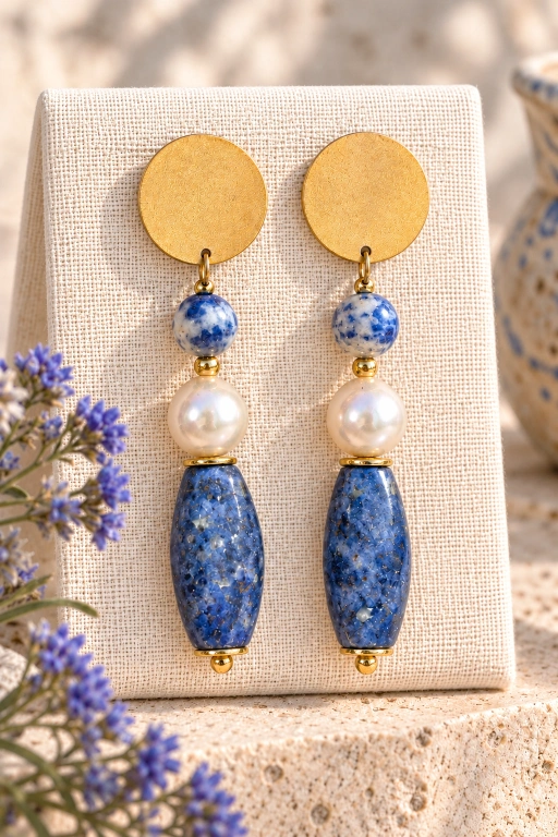 Pendientes de Dumortierita y Perla natural