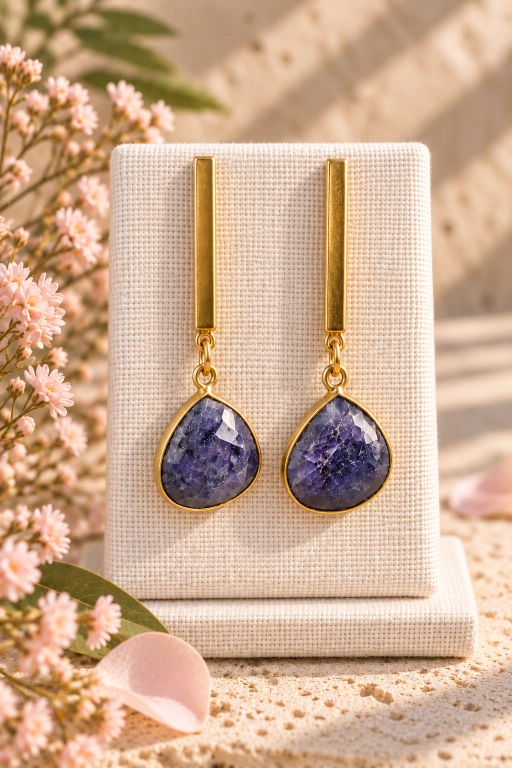 Pendientes de gotas con piedras facetadas de Iolita