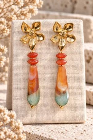 Pendientes de gotas de Ágata bicolor y Cornalina