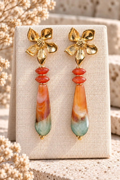 Pendientes de gotas de Ágata bicolor y Cornalina