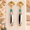 Pendientes de Hueso pintado y Turquesa natural