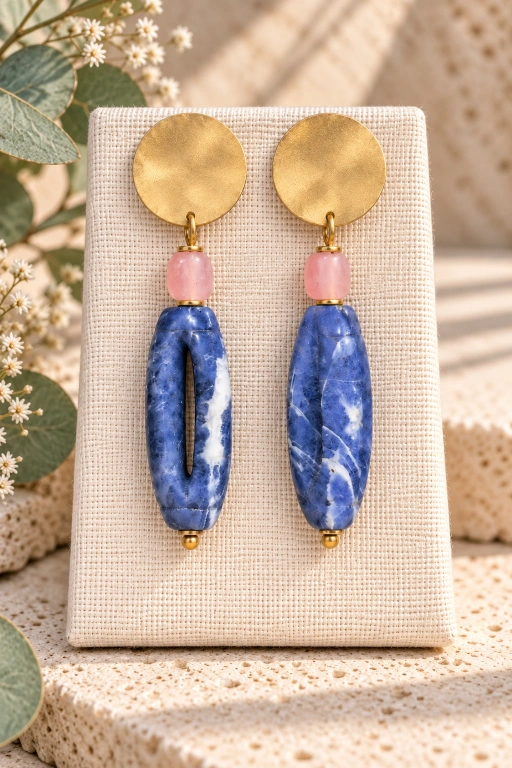 Pendientes de Sodalita y detalles de vidrio artesanal