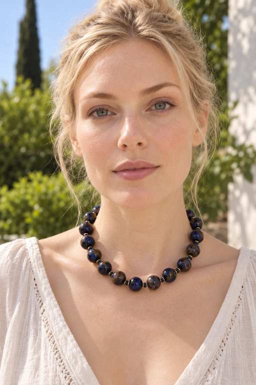 Collar azul y marrón realizada con Cuarzo y resina